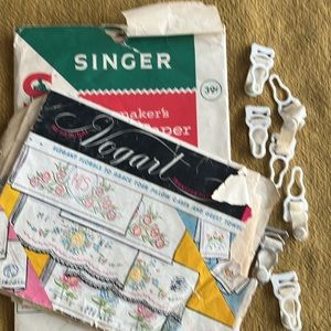 Vintage garter hooks; VogArt iron-on transfers; & Dressmaker's Tracing Papers